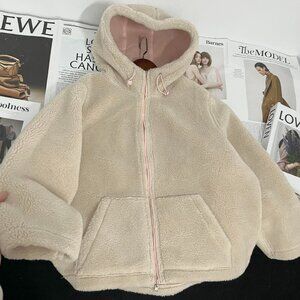 Cream Sherpa Teddy Bear Jacket Cozy Fleece Zip Up